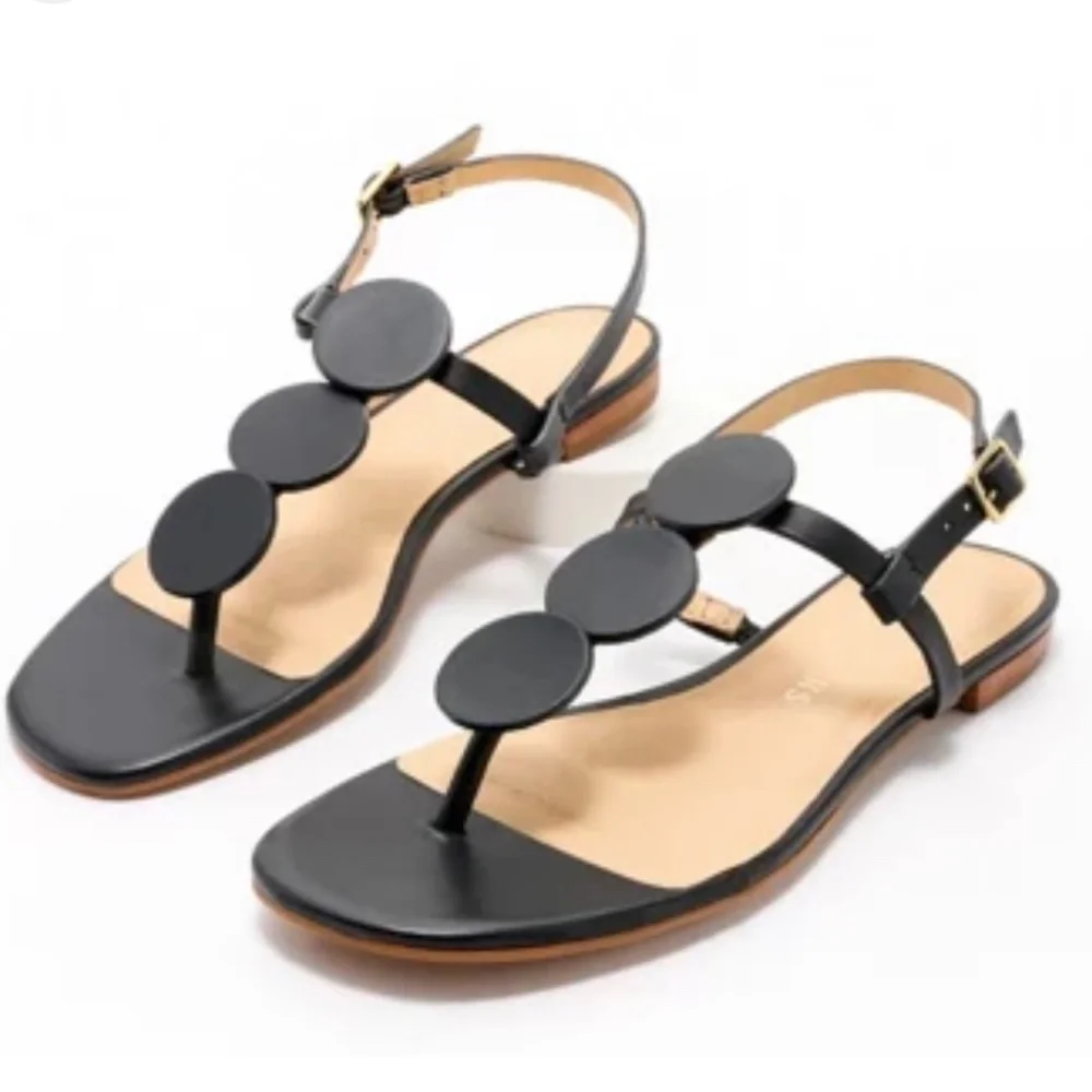 Jack Rogers Black Circular Detail Leather Sandals